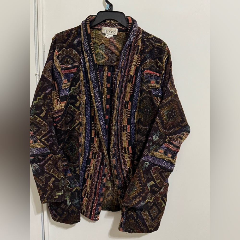 Vintage THE ICING 90s Patterned Knit Sweater Jacket Coogi Style size M Y2K
